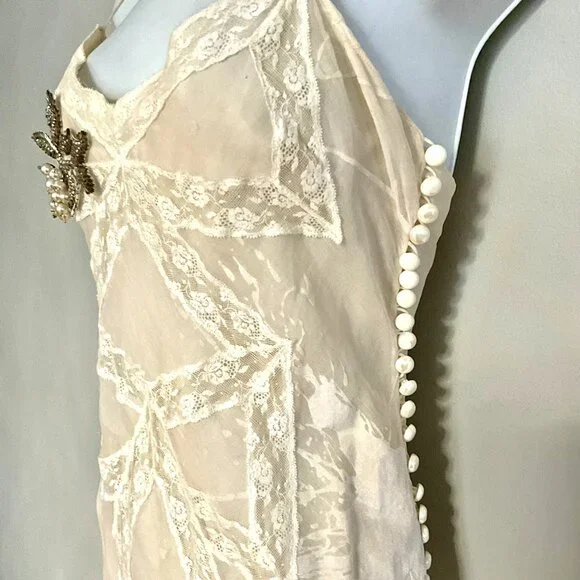 Christian Dior Boutique Paris Vintage Silk Slip Maxi Dress-Lace Panels-FR 36 - Picture 7 of 11